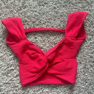 SHEIN Pink Sleeveless Crop Tie Front Tank Top